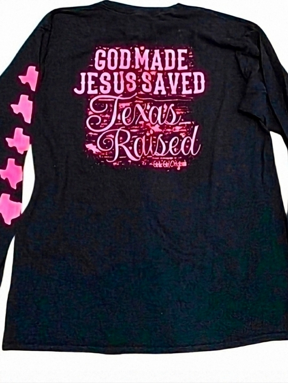 Inspirational LS Tee. 3x's Blessed! GOD MADE JESUS SAVED Texas Raised. Sz. L